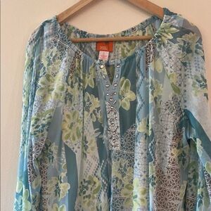 Floral Blue and Green Women's Top